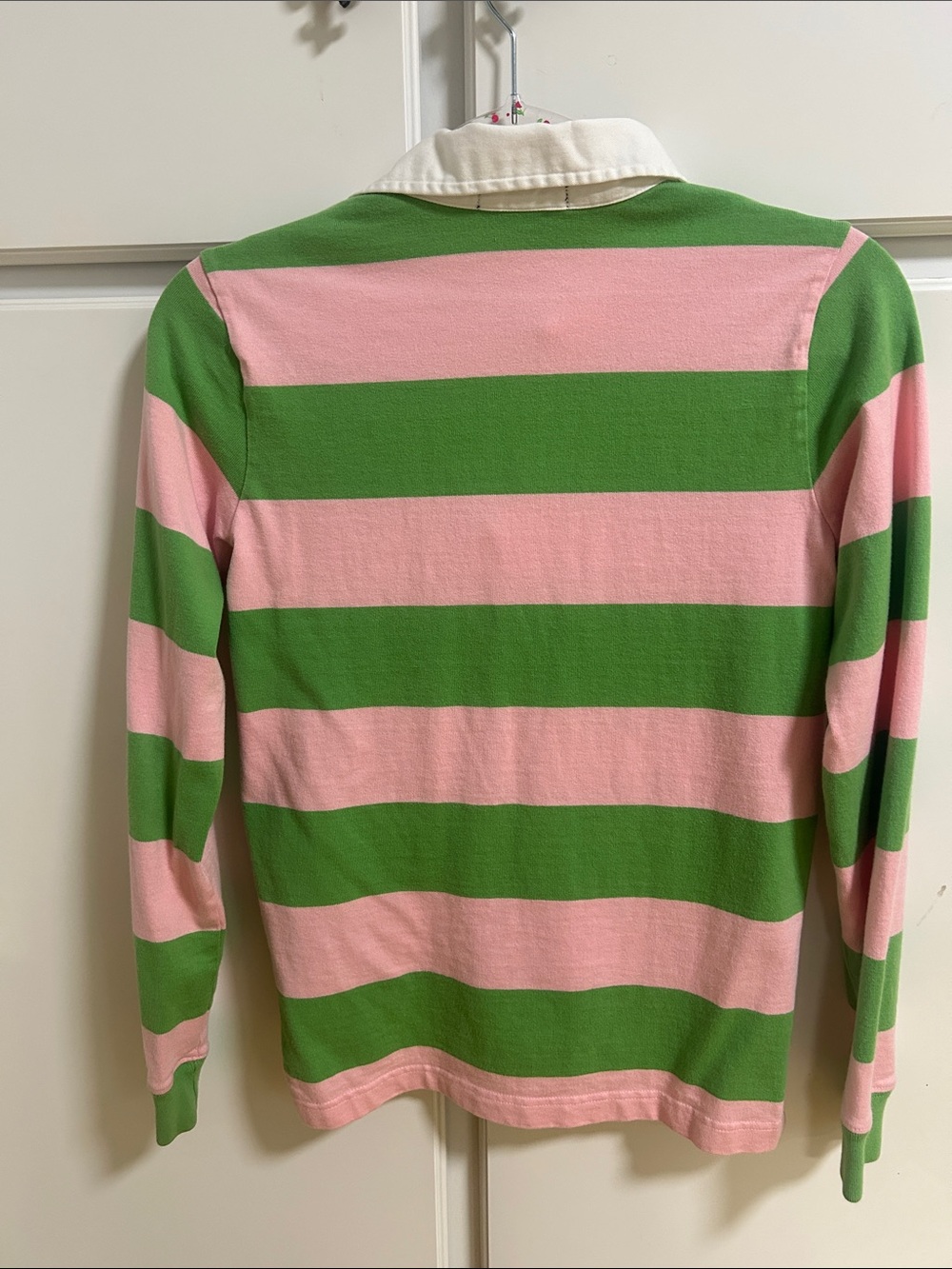 Vintage Preppy Polo by Ralph Lauren Pink and Green Striped Rugby Polo Y2K - Picture 4 of 6